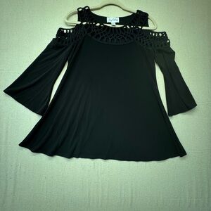 Joseph Ribkoff Black Cutout Shoulder Top